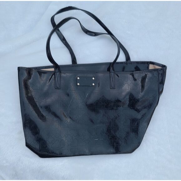 Kate Spade - Black Harmony Glossy Patent Perforated Hearts Large Tote Bag, GUC - Picture 3 of 12